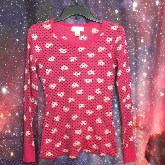 Belle Du Jour Tops - Pink Heart Thermal Long Sleeve